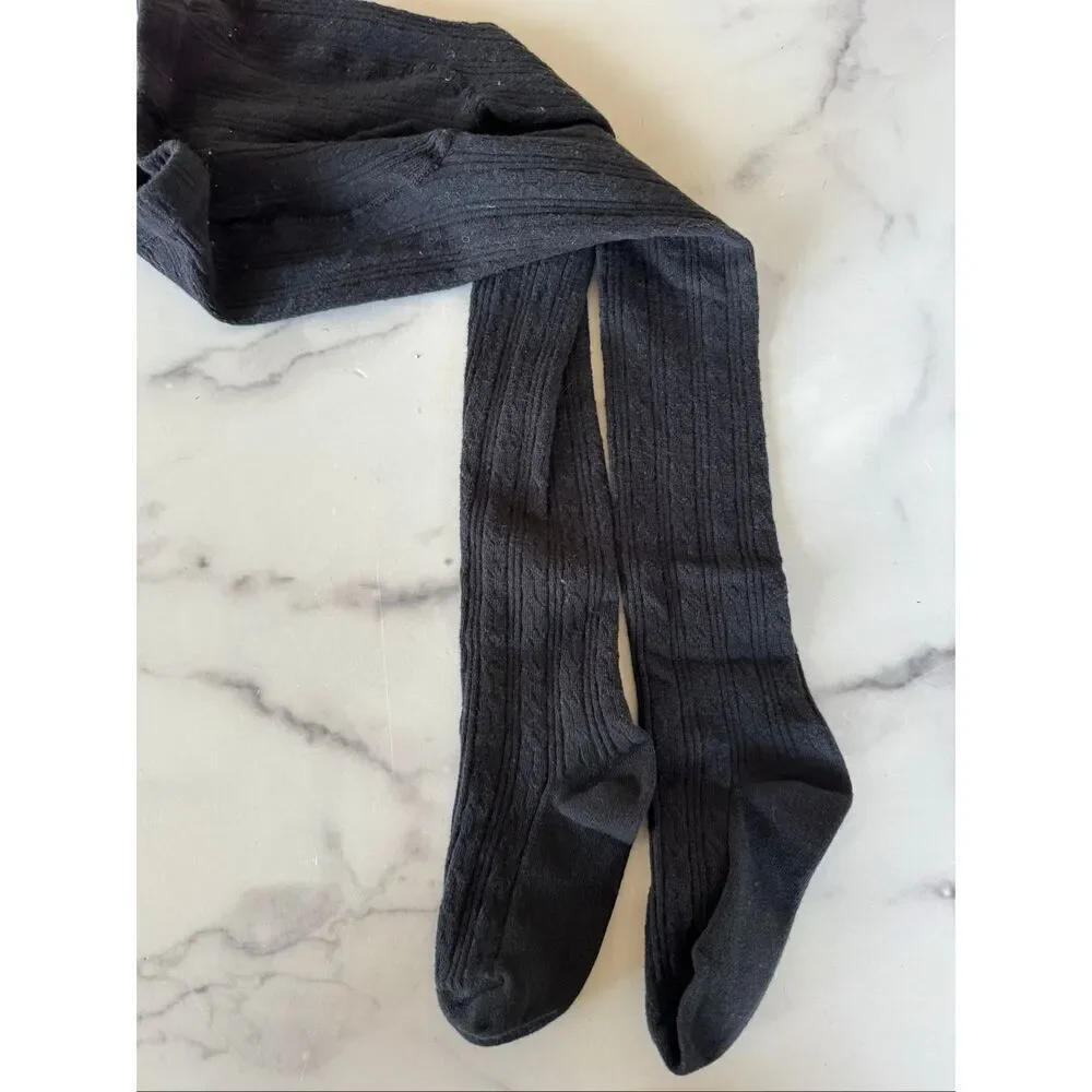 Little Stocking Company black thick cable tights leggings 5-6 year girls